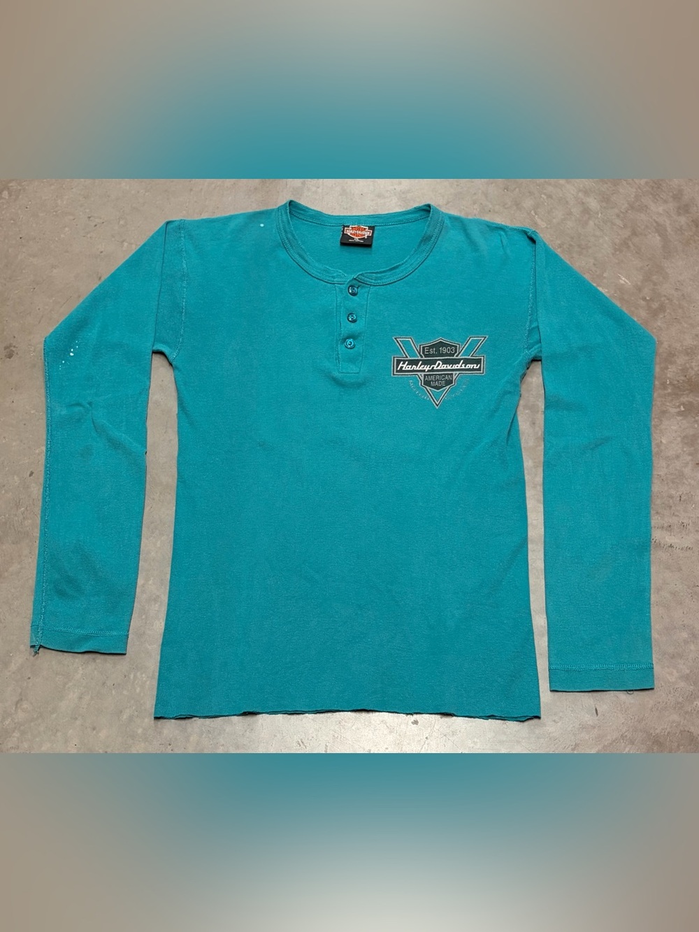 Harley-Davidson Women’s XL Teal Henley Long Sleeve Henley Shirt